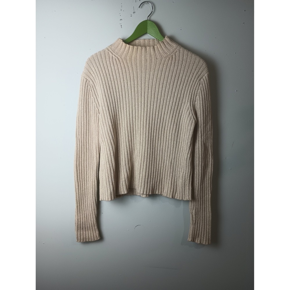 Ann Taylor Factory Beige Ribbed Mock Neck Cotton Sweater Womens Large